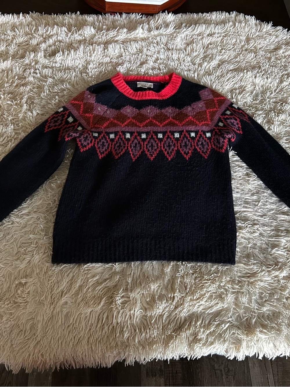LOFT Navy Fair Isle Crewneck Sweater